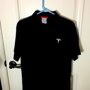 Tesla Men's Polo Shirt Size L Black Collared Short Sleeve